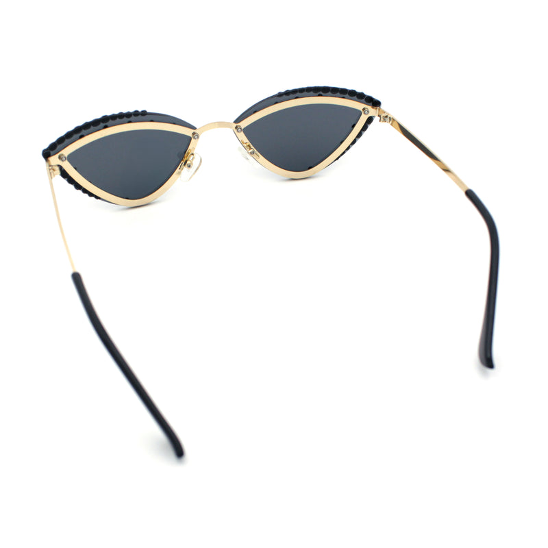 Womens Bling Rhinestone Rimless Cat Eye Metal Rim Luxury Sunglasses
