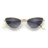Womens Iced Out Bling Rhinestone Cat Eye Metal Rim Star Arm Sunglasses