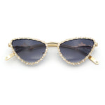 Womens Iced Out Bling Rhinestone Cat Eye Metal Rim Star Arm Sunglasses