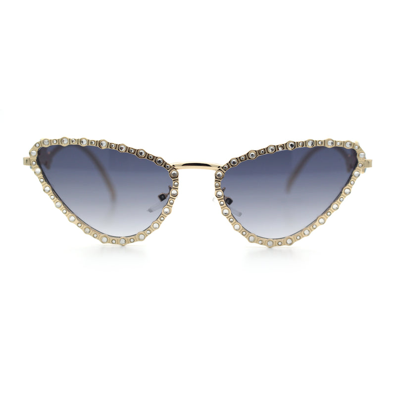 Womens Iced Out Bling Rhinestone Cat Eye Metal Rim Star Arm Sunglasses
