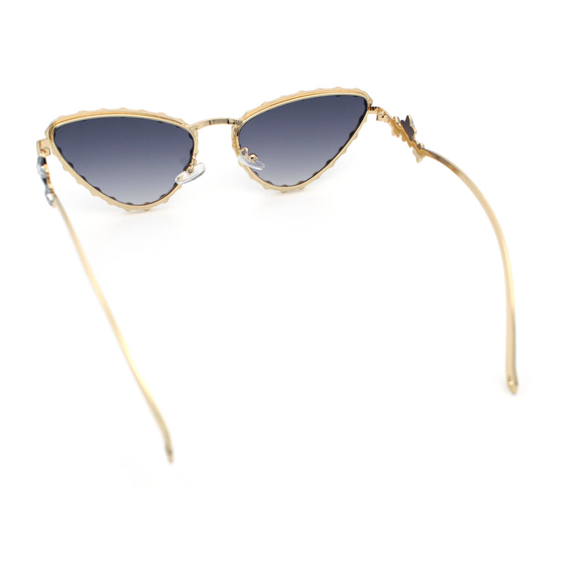 Womens Iced Out Bling Rhinestone Cat Eye Metal Rim Star Arm Sunglasses