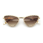 Womens Iced Out Bling Rhinestone Cat Eye Metal Rim Star Arm Sunglasses