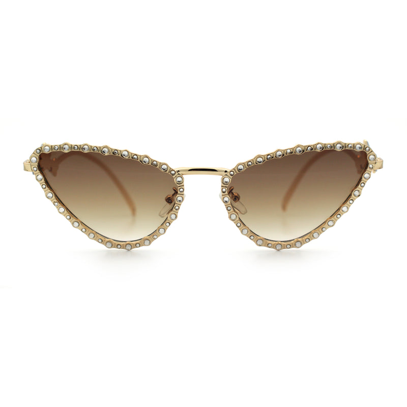 Womens Iced Out Bling Rhinestone Cat Eye Metal Rim Star Arm Sunglasses