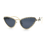Womens Iced Out Bling Rhinestone Cat Eye Metal Rim Star Arm Sunglasses