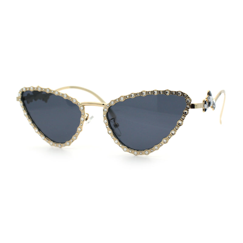 Womens Iced Out Bling Rhinestone Cat Eye Metal Rim Star Arm Sunglasses