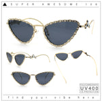 Womens Iced Out Bling Rhinestone Cat Eye Metal Rim Star Arm Sunglasses