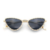 Womens Iced Out Bling Rhinestone Cat Eye Metal Rim Star Arm Sunglasses