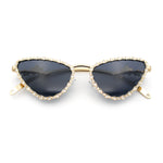 Womens Iced Out Bling Rhinestone Cat Eye Metal Rim Star Arm Sunglasses