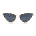Womens Iced Out Bling Rhinestone Cat Eye Metal Rim Star Arm Sunglasses