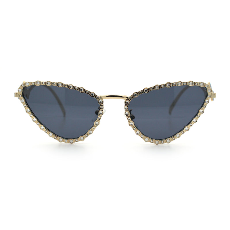 Womens Iced Out Bling Rhinestone Cat Eye Metal Rim Star Arm Sunglasses