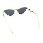 Womens Iced Out Bling Rhinestone Cat Eye Metal Rim Star Arm Sunglasses