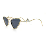 Womens Iced Out Bling Rhinestone Cat Eye Metal Rim Star Arm Sunglasses
