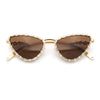 Womens Iced Out Bling Rhinestone Cat Eye Metal Rim Star Arm Sunglasses