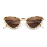 Womens Iced Out Bling Rhinestone Cat Eye Metal Rim Star Arm Sunglasses