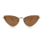 Womens Iced Out Bling Rhinestone Cat Eye Metal Rim Star Arm Sunglasses
