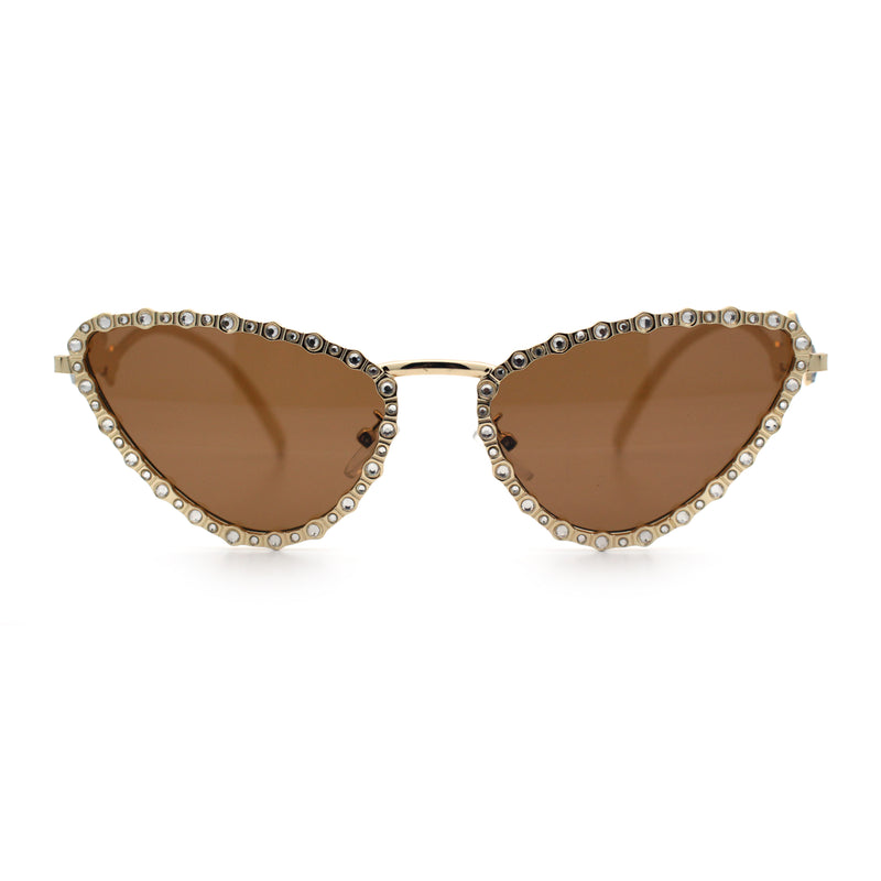 Womens Iced Out Bling Rhinestone Cat Eye Metal Rim Star Arm Sunglasses
