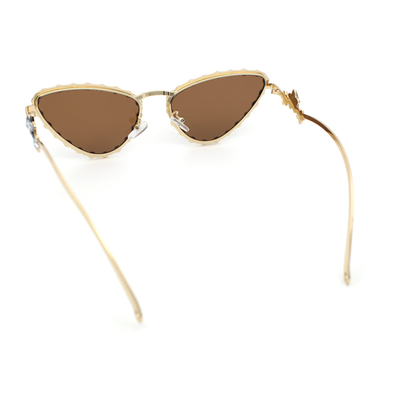 Womens Iced Out Bling Rhinestone Cat Eye Metal Rim Star Arm Sunglasses