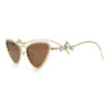 Womens Iced Out Bling Rhinestone Cat Eye Metal Rim Star Arm Sunglasses