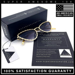 Womens Iced Out Bling Rhinestone Cat Eye Metal Rim Star Arm Sunglasses