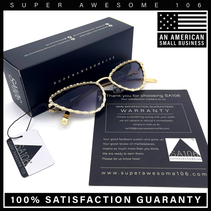 Womens Iced Out Bling Rhinestone Cat Eye Metal Rim Star Arm Sunglasses