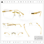 Mens Hustler Rimless Narrow Rectangle Metal Rim Fashion Eyeglasses