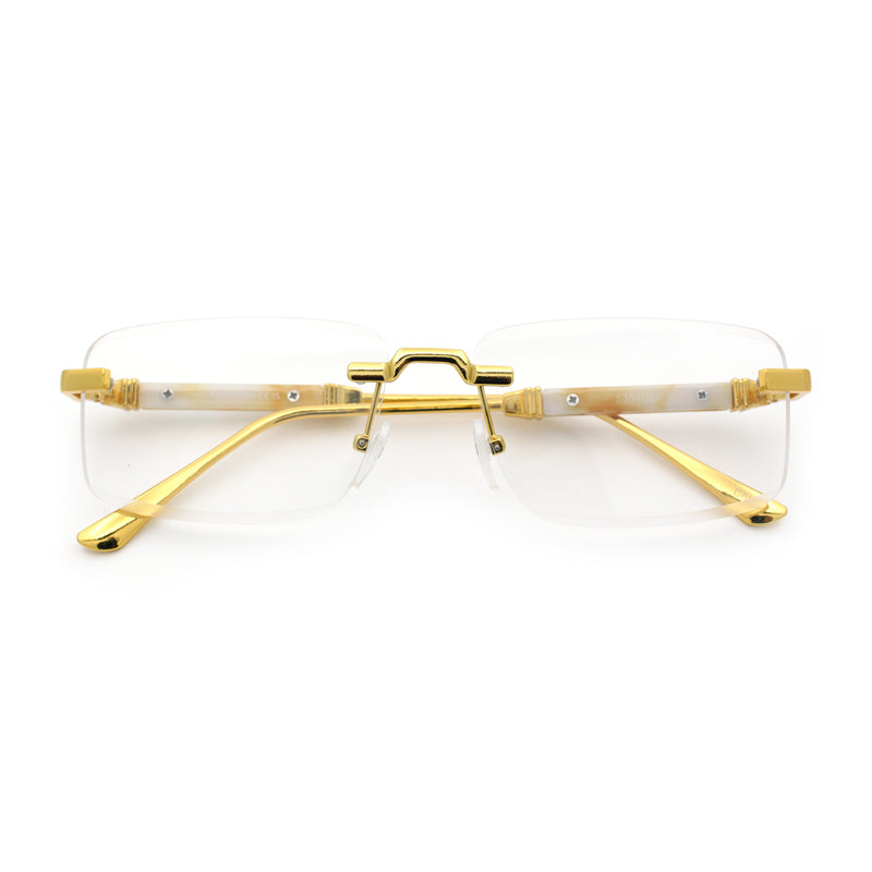 Mens Hustler Rimless Narrow Rectangle Metal Rim Fashion Eyeglasses