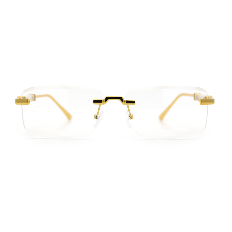 Mens Hustler Rimless Narrow Rectangle Metal Rim Fashion Eyeglasses