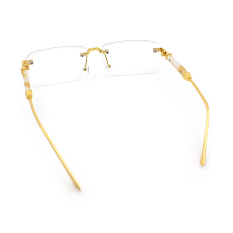 Mens Hustler Rimless Narrow Rectangle Metal Rim Fashion Eyeglasses