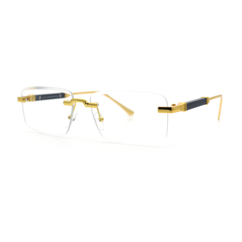 Mens Hustler Rimless Narrow Rectangle Metal Rim Fashion Eyeglasses