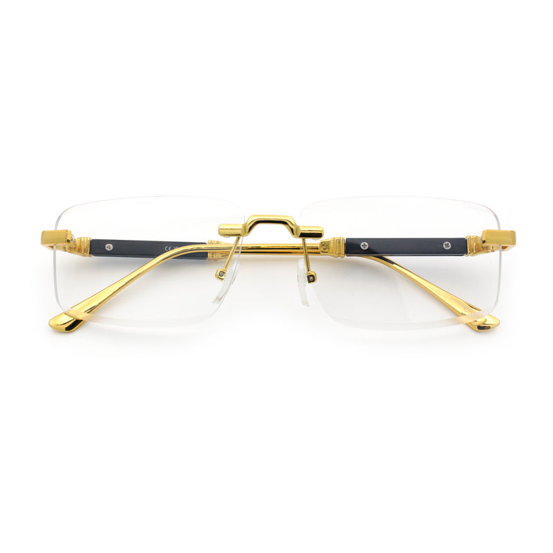 Mens Hustler Rimless Narrow Rectangle Metal Rim Fashion Eyeglasses