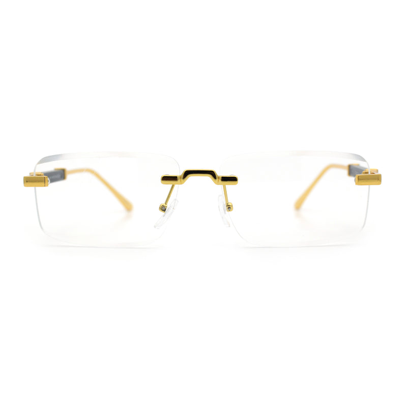 Mens Hustler Rimless Narrow Rectangle Metal Rim Fashion Eyeglasses