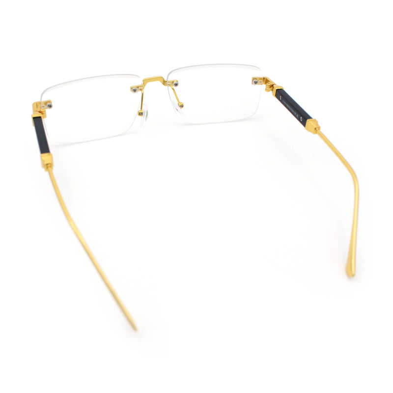 Mens Hustler Rimless Narrow Rectangle Metal Rim Fashion Eyeglasses
