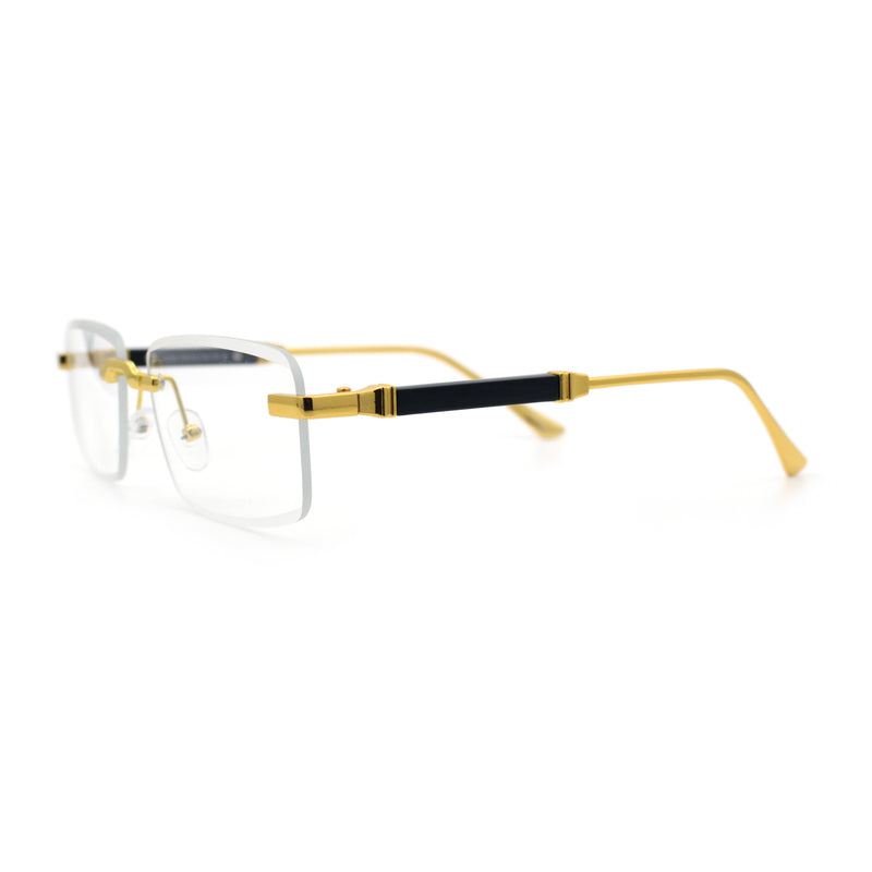 Mens Hustler Rimless Narrow Rectangle Metal Rim Fashion Eyeglasses