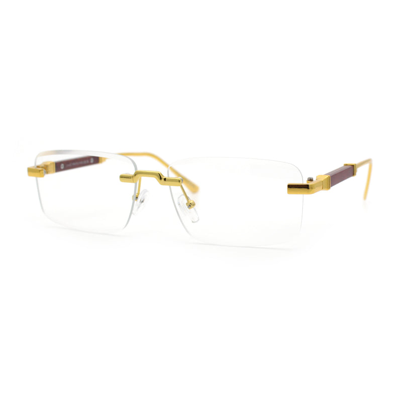 Mens Hustler Rimless Narrow Rectangle Metal Rim Fashion Eyeglasses