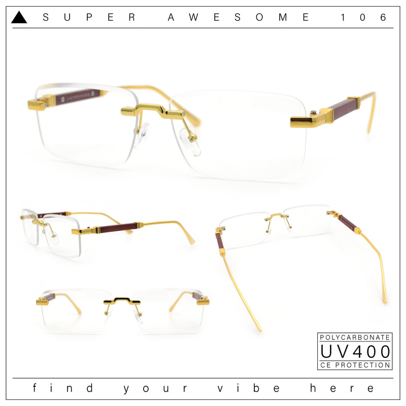 Mens Hustler Rimless Narrow Rectangle Metal Rim Fashion Eyeglasses