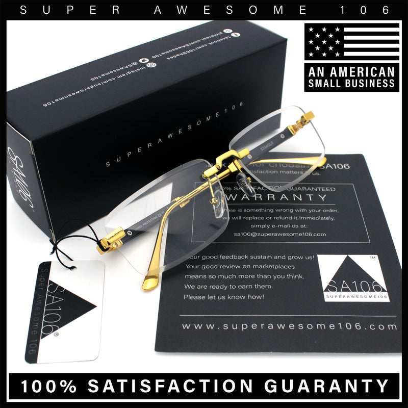 Mens Hustler Rimless Narrow Rectangle Metal Rim Fashion Eyeglasses