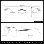 Mens Hustler Rimless Narrow Rectangle Metal Rim Fashion Eyeglasses