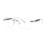 Mens Hustler Rimless Narrow Rectangle Metal Rim Fashion Eyeglasses
