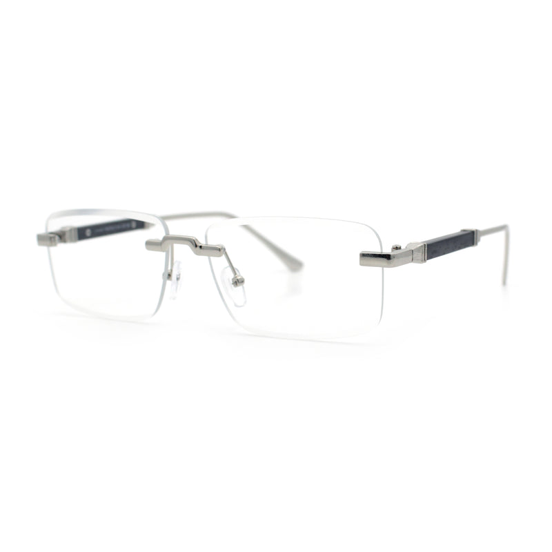 Mens Hustler Rimless Narrow Rectangle Metal Rim Fashion Eyeglasses
