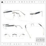 Mens Hustler Rimless Narrow Rectangle Metal Rim Fashion Eyeglasses