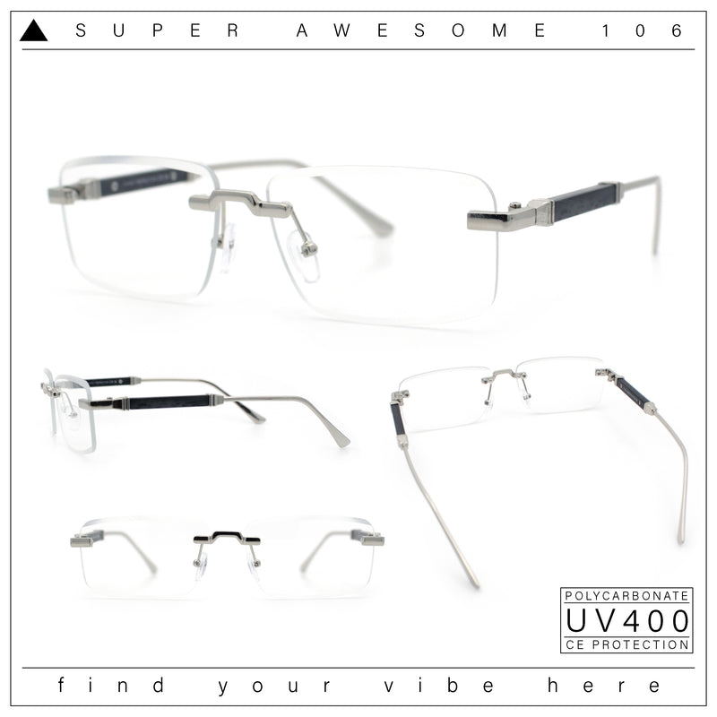 Mens Hustler Rimless Narrow Rectangle Metal Rim Fashion Eyeglasses