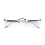 Mens Hustler Rimless Narrow Rectangle Metal Rim Fashion Eyeglasses