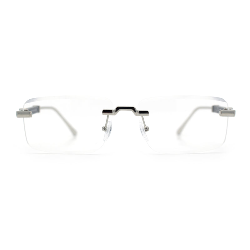 Mens Hustler Rimless Narrow Rectangle Metal Rim Fashion Eyeglasses