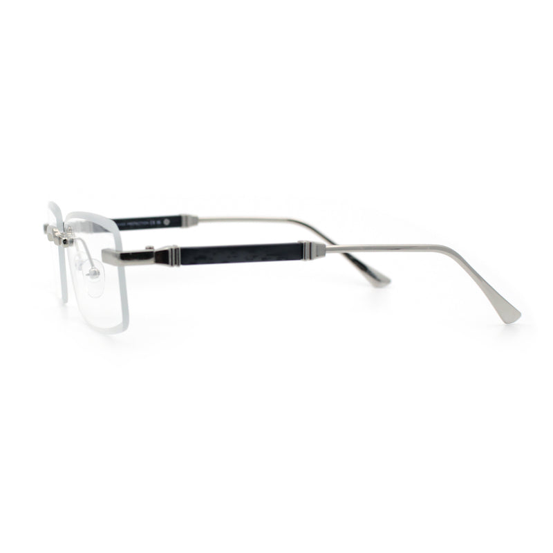 Mens Hustler Rimless Narrow Rectangle Metal Rim Fashion Eyeglasses