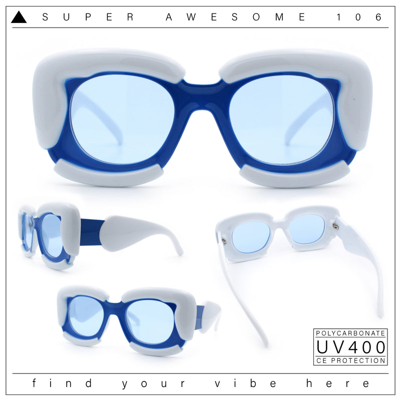 Womens Thick Plastic Bubble Balloon Frame Rectangle Funky Sunglasses