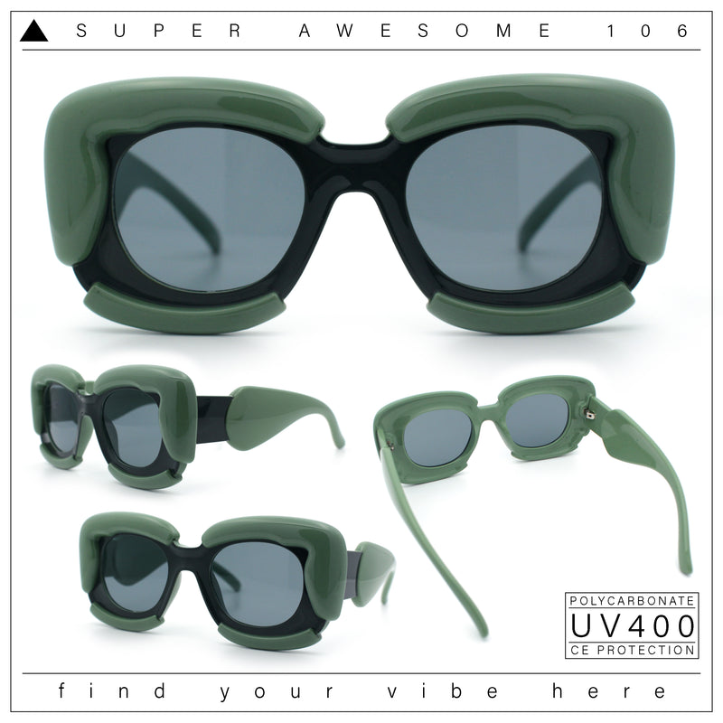 Womens Thick Plastic Bubble Balloon Frame Rectangle Funky Sunglasses