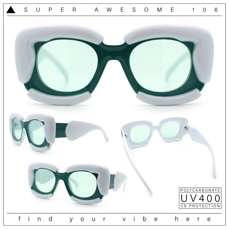 Womens Thick Plastic Bubble Balloon Frame Rectangle Funky Sunglasses