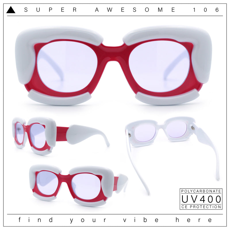 Womens Thick Plastic Bubble Balloon Frame Rectangle Funky Sunglasses