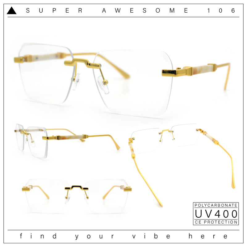 Retro Gangster Rapper Luxury Clear Lens Rimless Rectangle Fashion Eyeglasses
