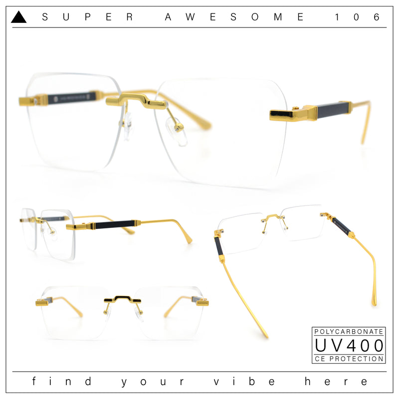 Retro Gangster Rapper Luxury Clear Lens Rimless Rectangle Fashion Eyeglasses